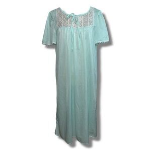 Vintage Seafoam & White Lace Trim Nightgown